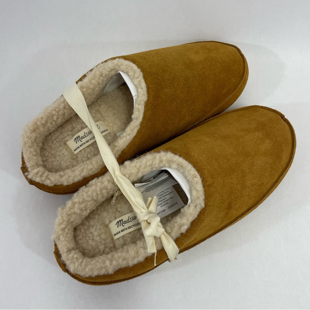 NWT Madewell suede Sherpa lined slip on slippers